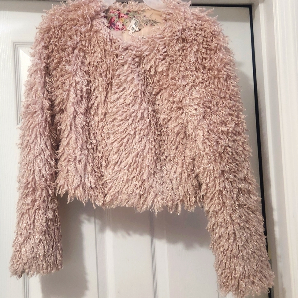 NWT Free People Shaggy Textured Jacket in Light Pink